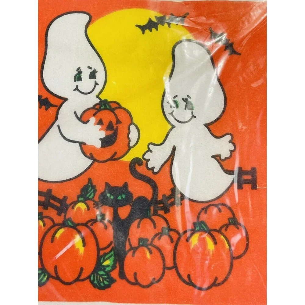 Vintage Halloween Orange Pumpkin Bat Ghost Artfaire Beverage Napkins 16 3-ply